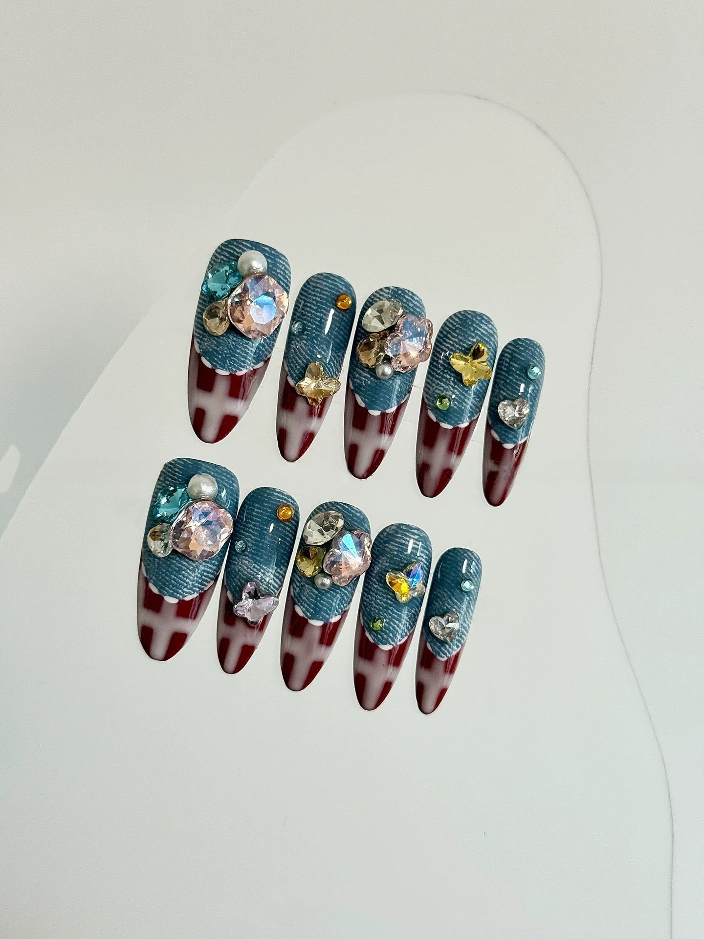 Sweetheart Cowboy Red Plaid Cute Press-on Nails