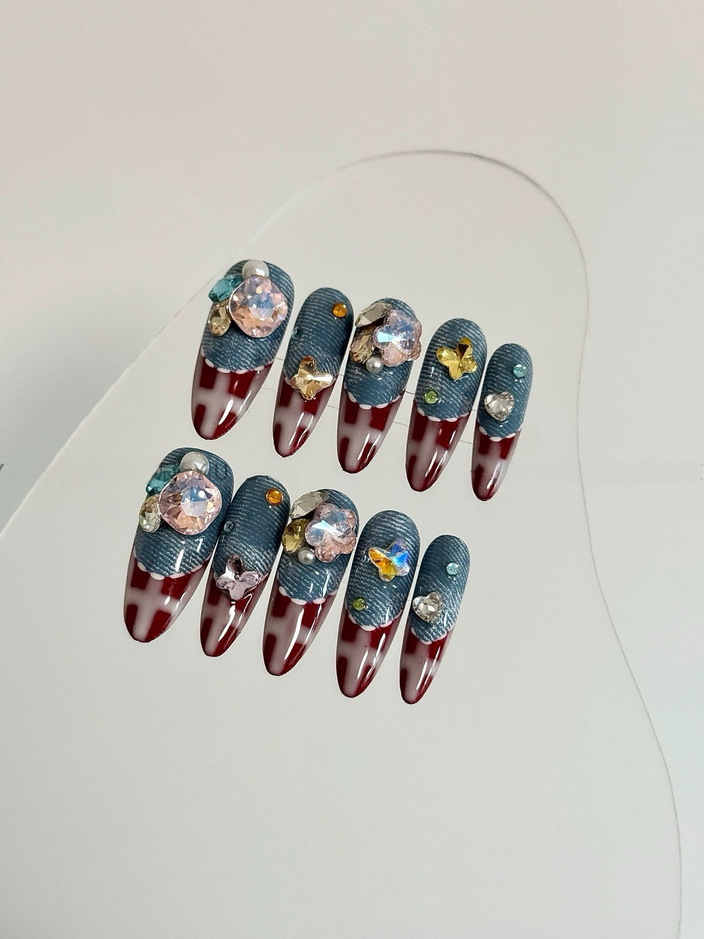 Sweetheart Cowboy Red Plaid Cute Press-on Nails